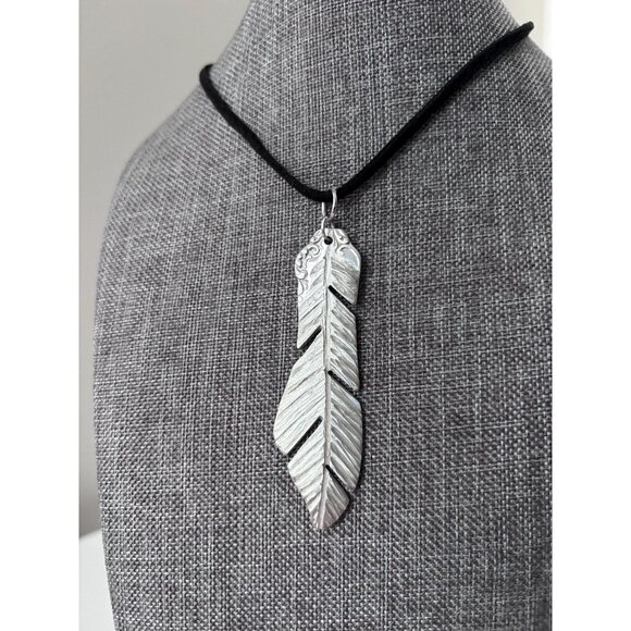 Upcycled Antique Silverware Feather Pendant Necklace: Bohemian Flatware Jewelry - Picture 1 of 7
